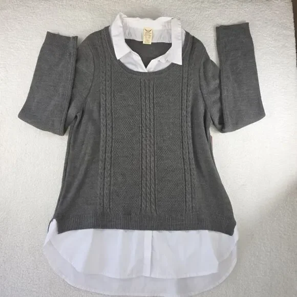 Faded Glory Women's Gray Knit Sweater with White Collared Shirt Layer Size XXL - Picture 15 of 15